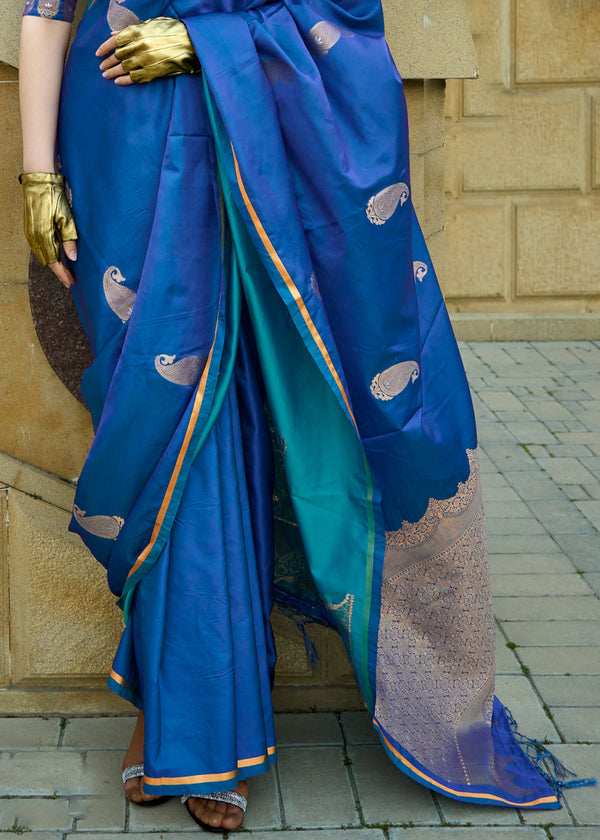 Blue Regal Banarasi Satin Silk Saree – Timeless Elegance ClothsVilla