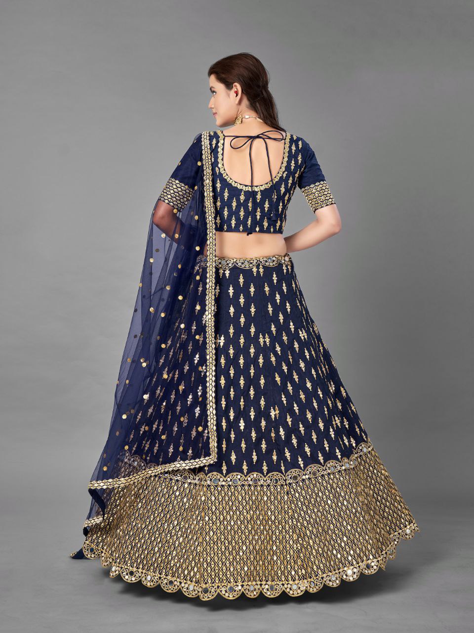 Blue Regal Banglori Silk Lehenga Set with Heavy Zari, Foil & Real Mirror Work ClothsVilla