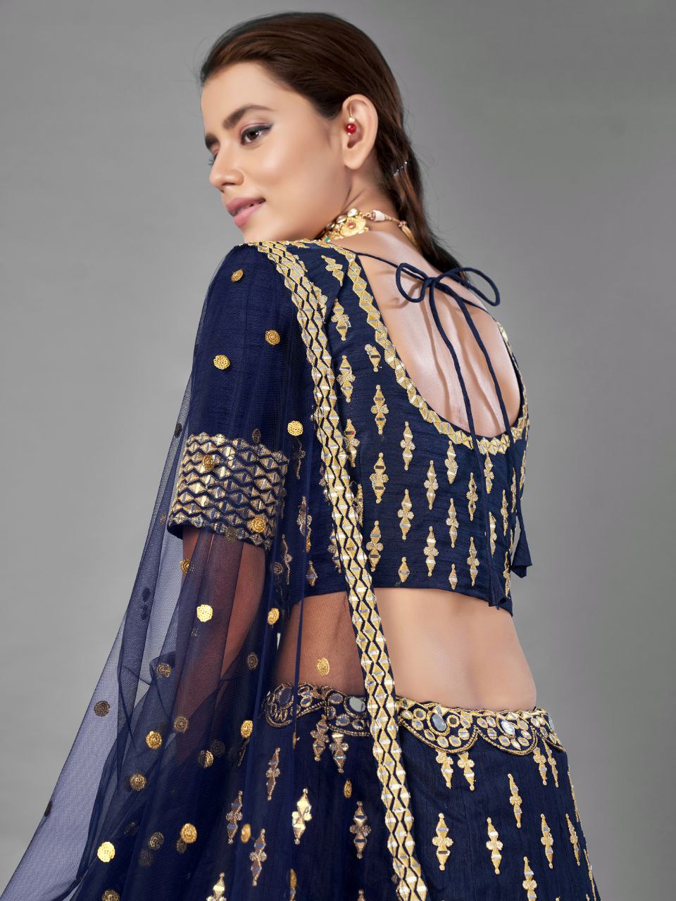 Blue Regal Banglori Silk Lehenga Set with Heavy Zari, Foil & Real Mirror Work ClothsVilla