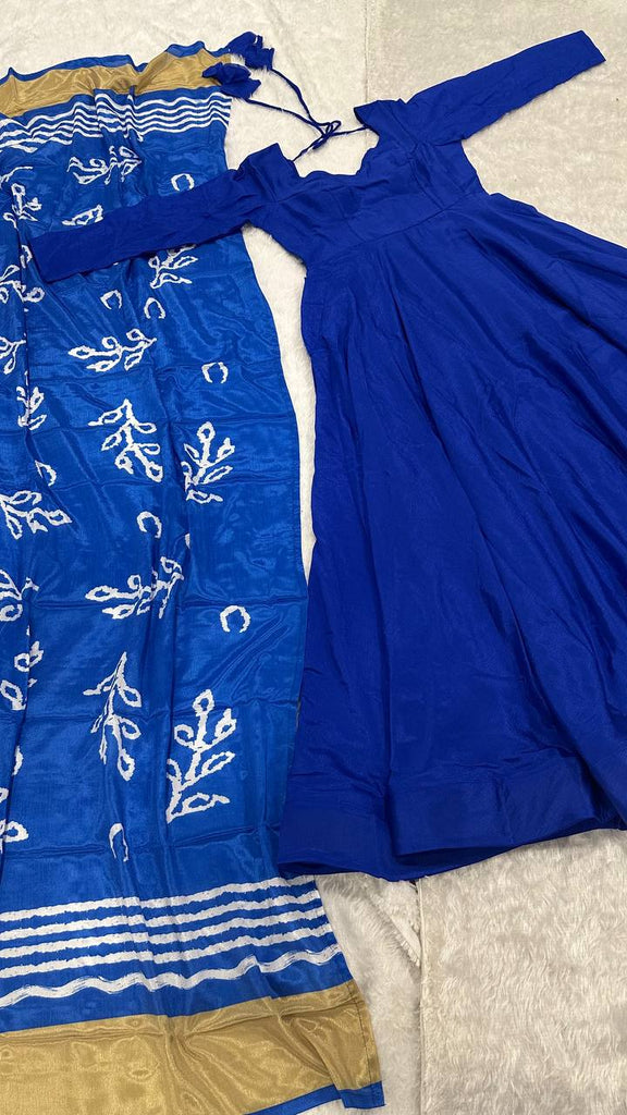 Blue Regal Chinon Silk Anarkali Gown with Digital Print Dupatta ClothsVilla