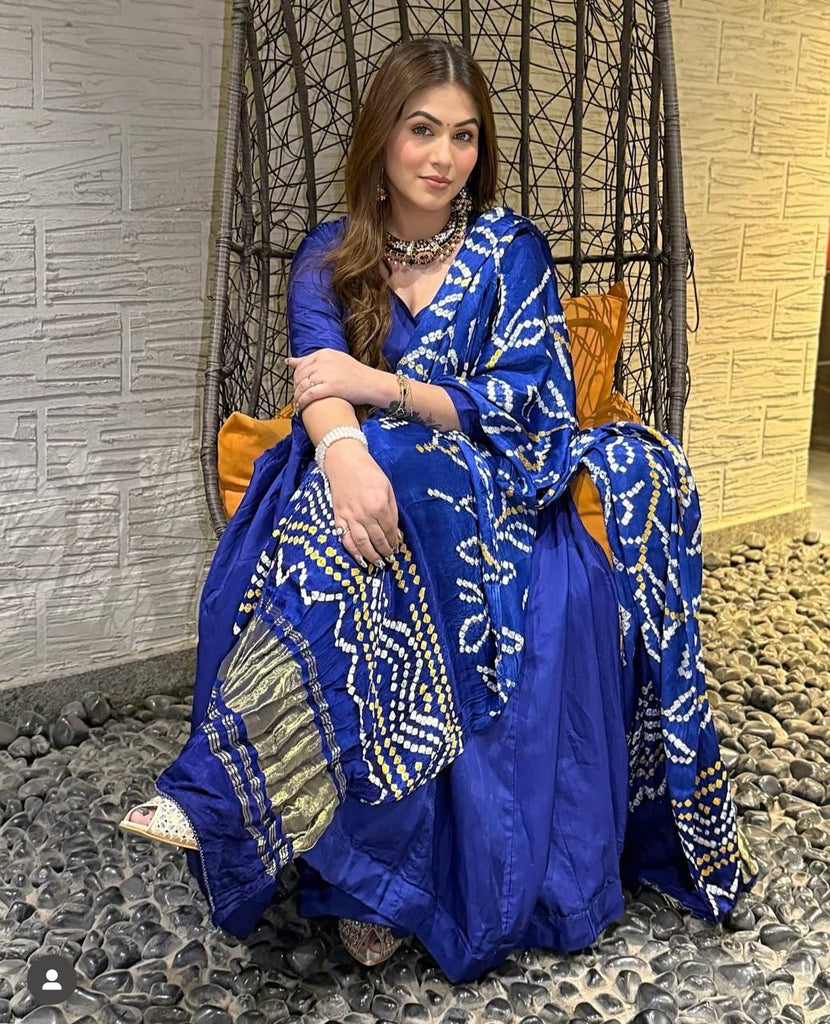 Blue Regal Chinon Silk Anarkali Gown with Digital Print Dupatta ClothsVilla