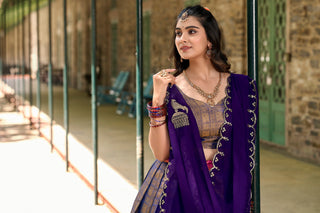 Blue Regal Zari Woven Kanjivaram Lehenga Choli with Sequin Embroidery Dupatta ClothsVilla