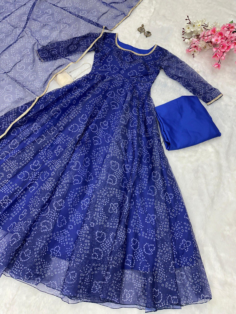 Blue Ri8 Fashion - Elegance Meets Modern Flair: Digital Printed Organza Silk Anarkali Suit Clothsvilla