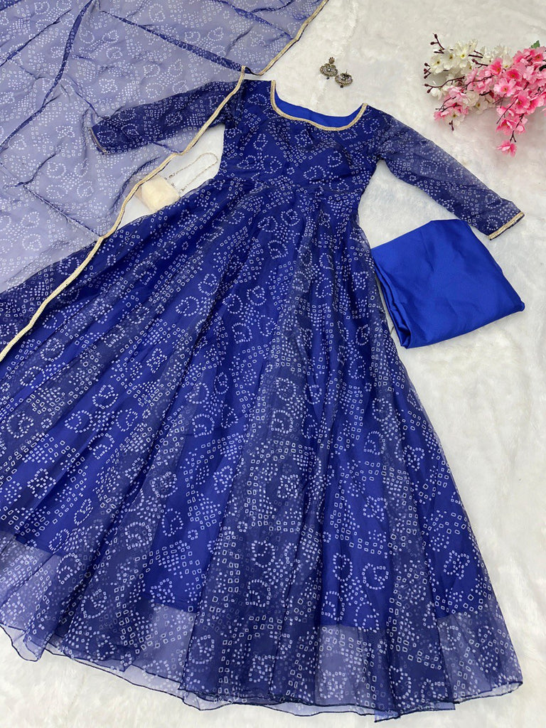 Blue Ri8 Fashion - Elegance Meets Modern Flair: Digital Printed Organza Silk Anarkali Suit Clothsvilla