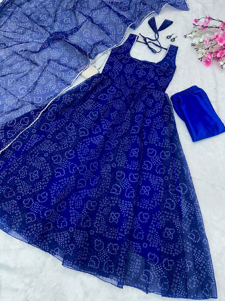 Blue Ri8 Fashion Exclusive Digital Printed Organza Silk Anarkali Suit ClothsVilla