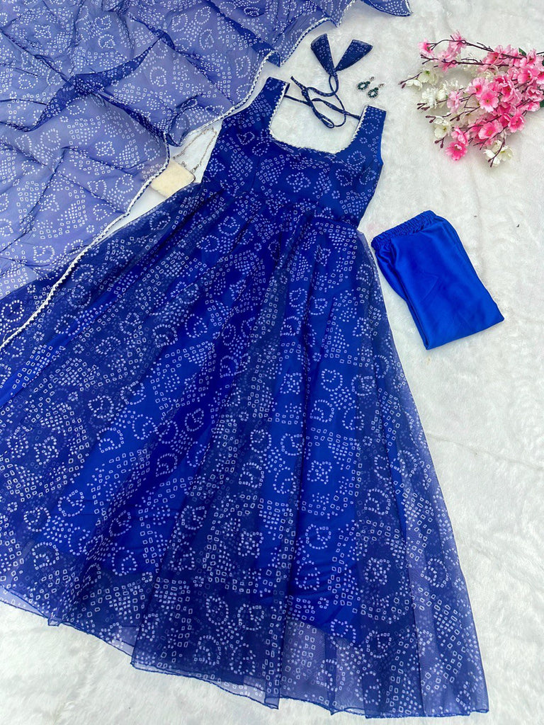 Blue Ri8 Fashion Exclusive Digital Printed Organza Silk Anarkali Suit ClothsVilla