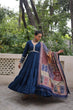 Load image into Gallery viewer, Blue Roman Fabric Frill-Stitched Gown with Maslin Crochet Dupatta ClothsVilla