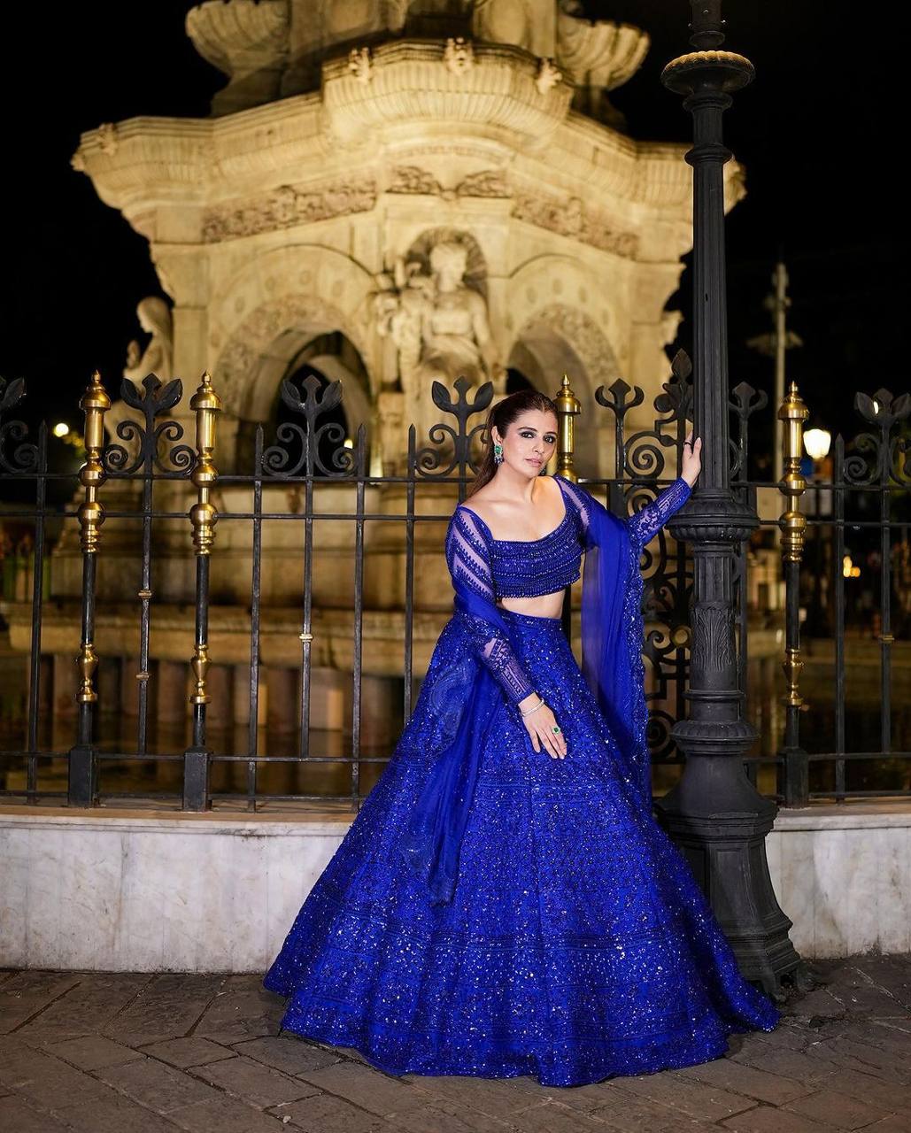 Blue Royal Butterfly Net Zari & Sequence Work Lehenga Set ClothsVilla