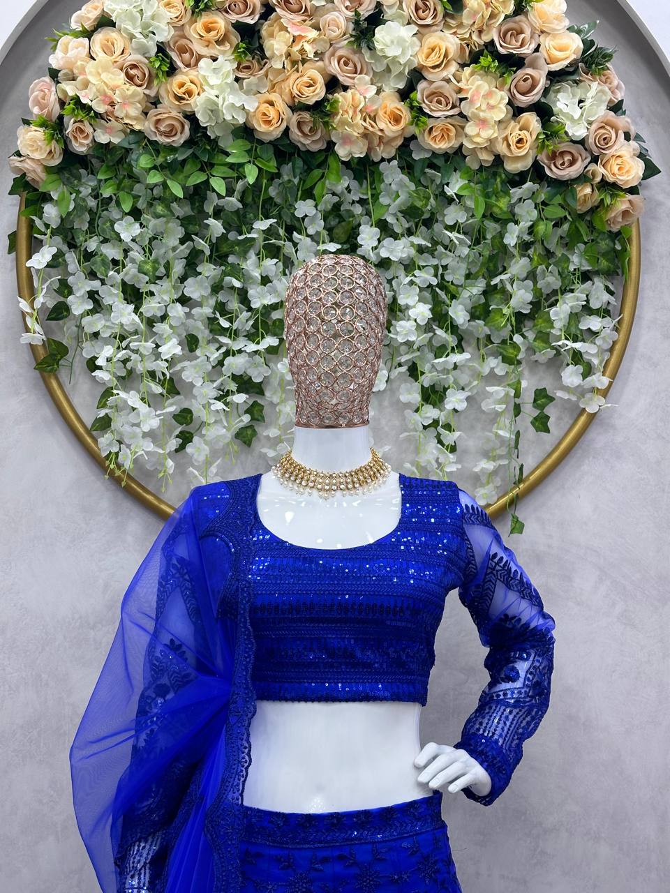 Blue Royal Butterfly Net Zari & Sequence Work Lehenga Set ClothsVilla