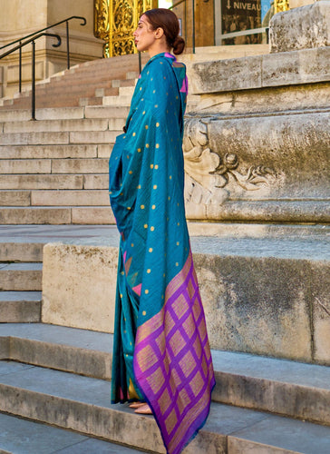 Blue Saree Mall Women's Banarasi Silk Blend Saree with Unstitched Blouse Piece ClothsVilla