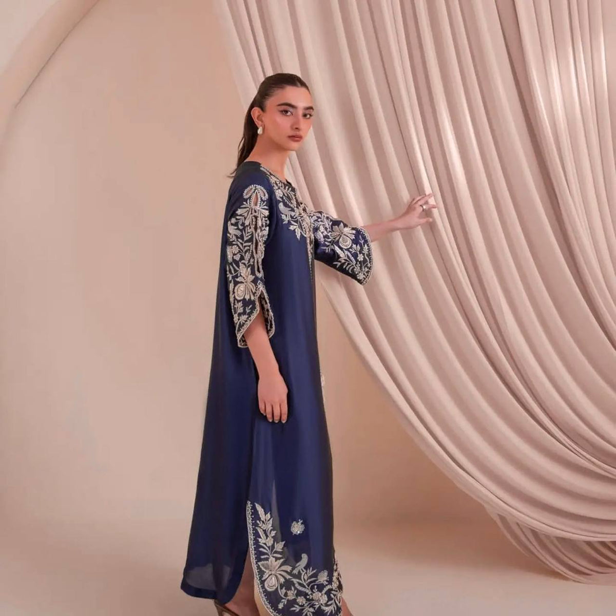 Blue Satin Rayon Kaftan Set ClothsVilla