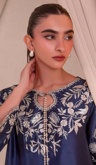 Blue Satin Rayon Kaftan Set ClothsVilla