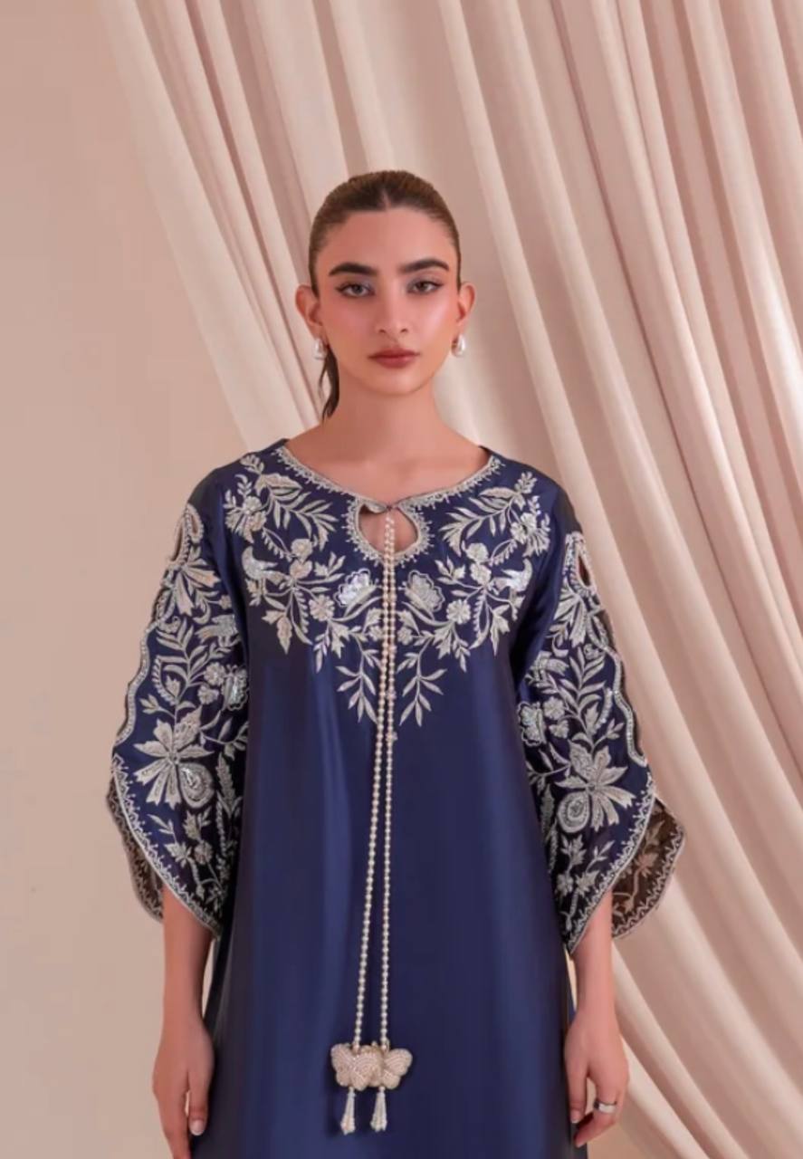 Blue Satin Rayon Kaftan Set ClothsVilla