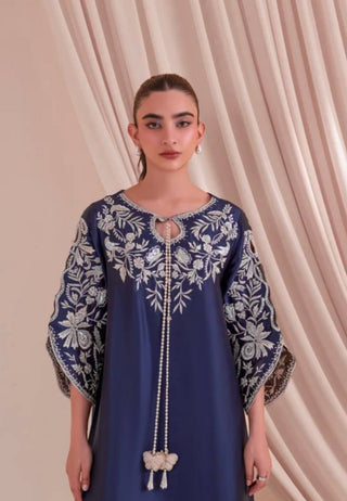 Blue Satin Rayon Kaftan Set ClothsVilla