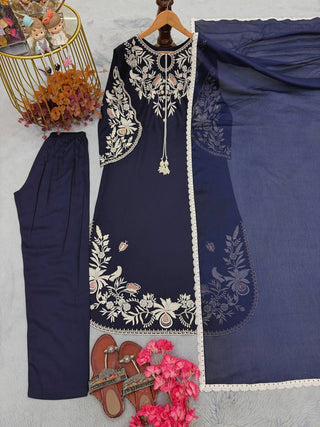 Blue Satin Rayon Kaftan Set ClothsVilla