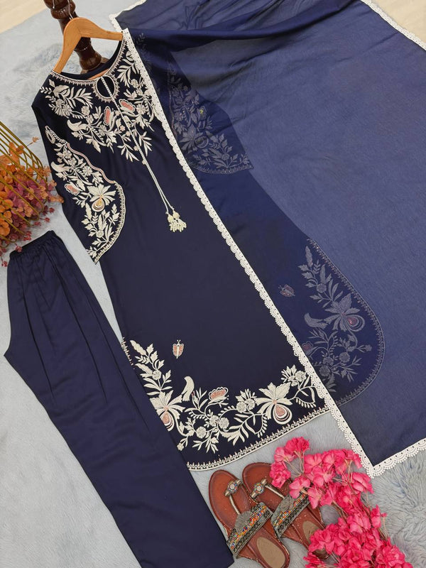 Blue Satin Rayon Kaftan Set ClothsVilla