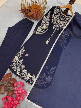 Blue Satin Rayon Kaftan Set ClothsVilla