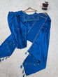 Load image into Gallery viewer, Blue Satin Silk Dhoti Style Set with Embroidered Choli &amp; Tassel Shrug – Ready to Wear ClothsVilla