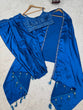 Load image into Gallery viewer, Blue Satin Silk Dhoti Style Set with Embroidered Choli &amp; Tassel Shrug – Ready to Wear ClothsVilla