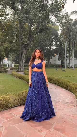 Blue Sequins & Dori Work Lehenga Choli ClothsVilla