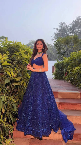 Blue Sequins & Dori Work Lehenga Choli ClothsVilla
