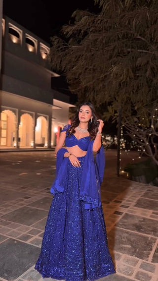 Blue Sequins & Dori Work Lehenga Choli ClothsVilla