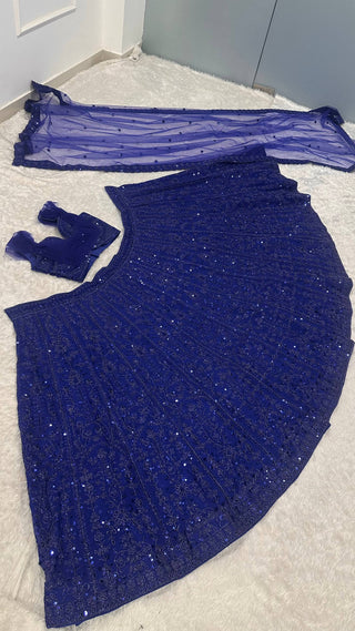 Blue Sequins & Dori Work Lehenga Choli ClothsVilla