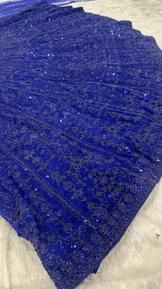 Blue Sequins & Dori Work Lehenga Choli ClothsVilla