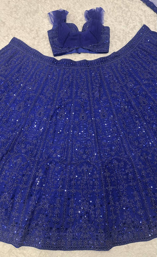 Blue Sequins & Dori Work Lehenga Choli ClothsVilla