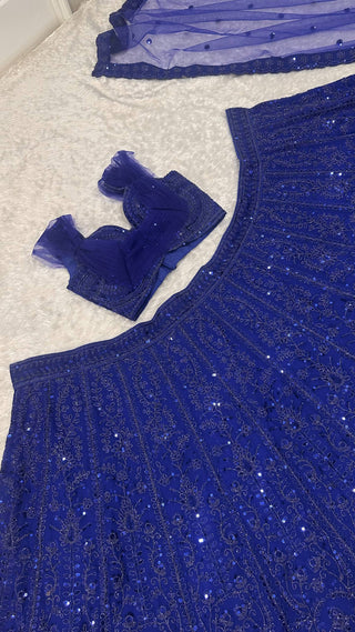 Blue Sequins & Dori Work Lehenga Choli ClothsVilla