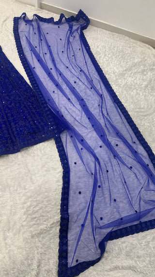 Blue Sequins & Dori Work Lehenga Choli ClothsVilla