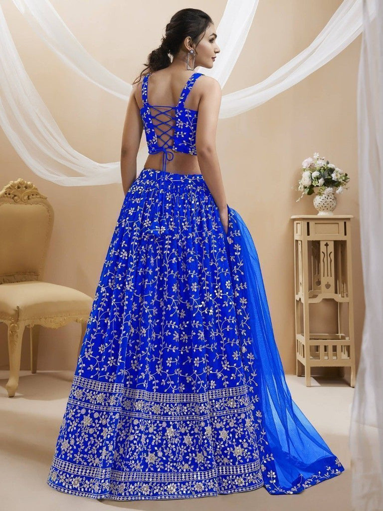 Blue Sequins Georgette Wedding Wear Lehenga Choli ClothsVilla