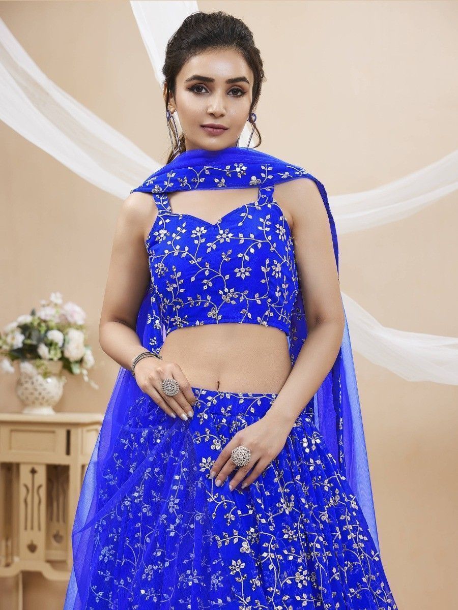 Blue Sequins Georgette Wedding Wear Lehenga Choli ClothsVilla