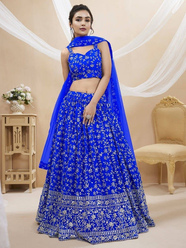 Blue Sequins Georgette Wedding Wear Lehenga Choli ClothsVilla