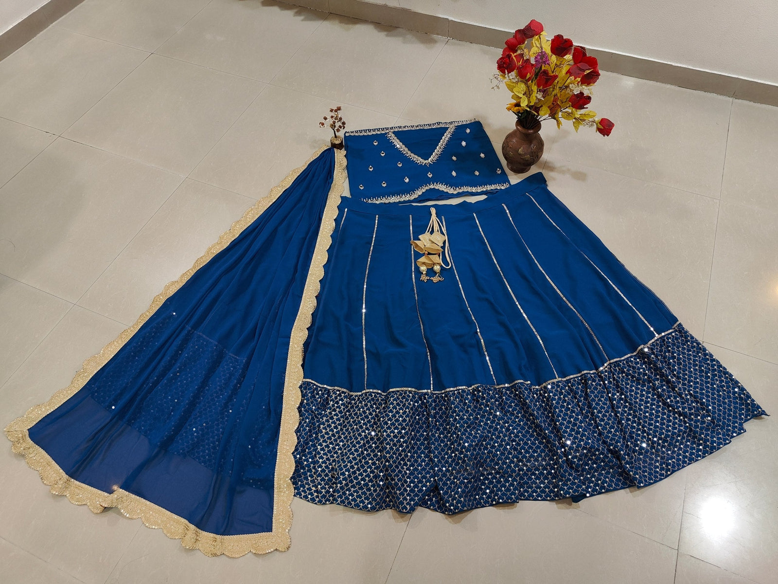 Blue Sequins & Zari Embroidered Lehenga choli ClothsVilla