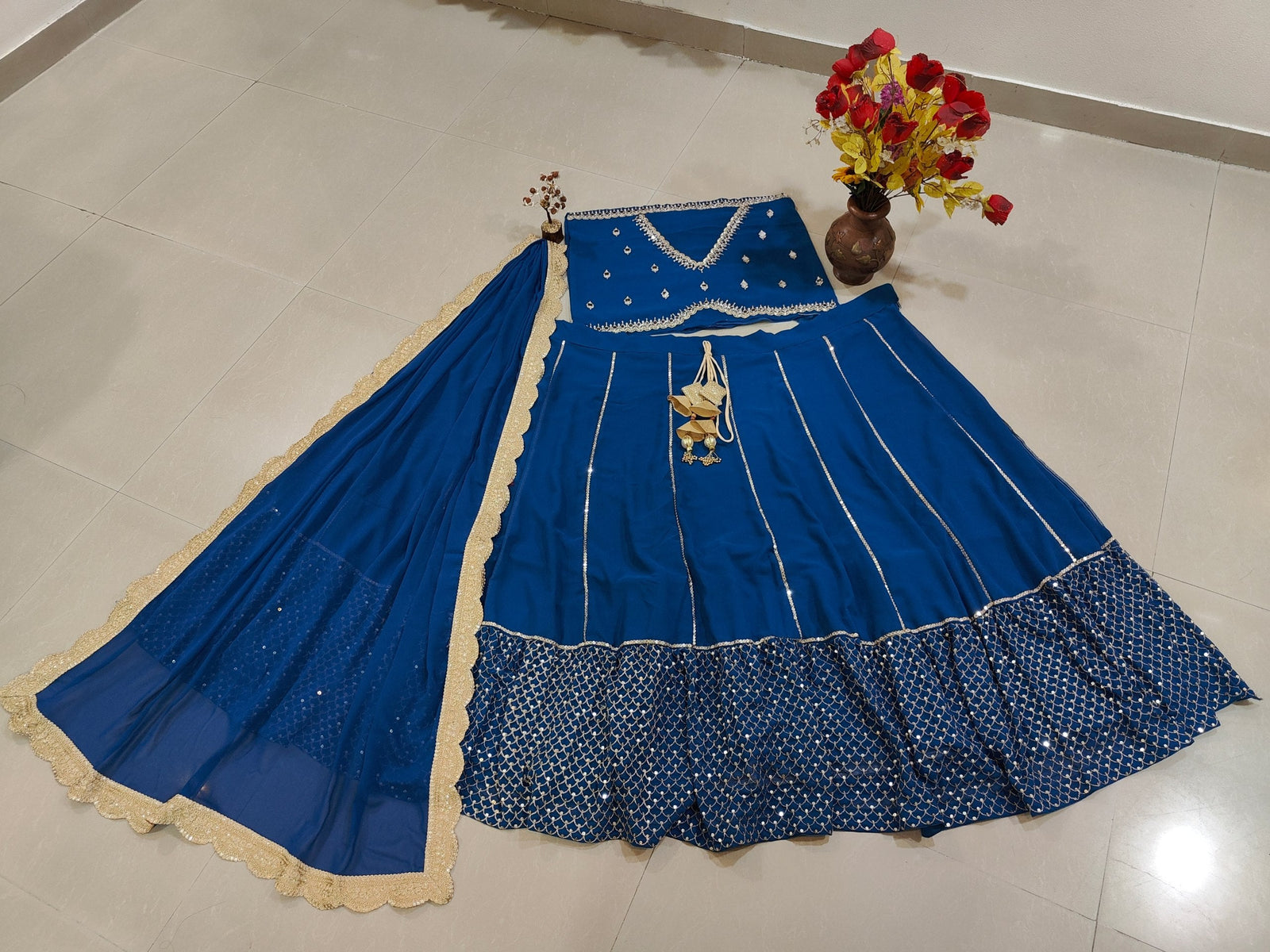 Blue Sequins & Zari Embroidered Lehenga choli ClothsVilla