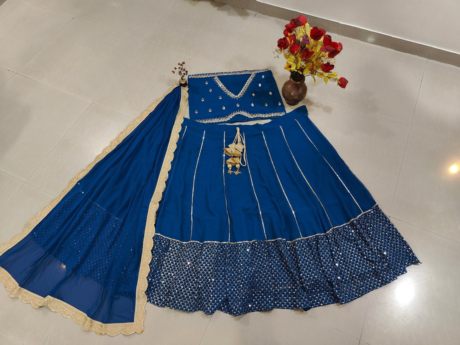 Blue Sequins & Zari Embroidered Lehenga choli ClothsVilla