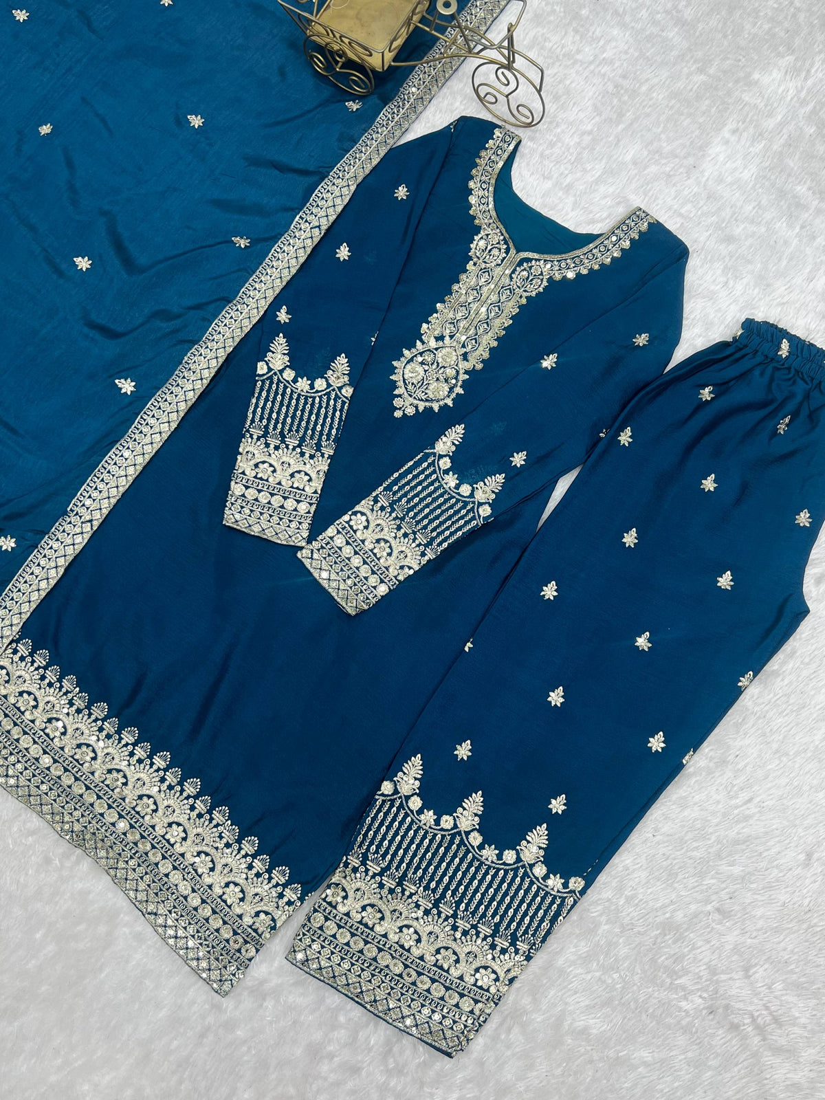 Blue Silk Embroidered Kurta Pant Set ClothsVilla