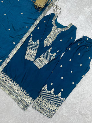 Blue Silk Embroidered Kurta Pant Set ClothsVilla