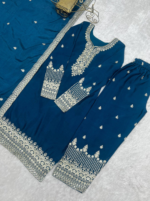 Blue Silk Embroidered Kurta Pant Set ClothsVilla