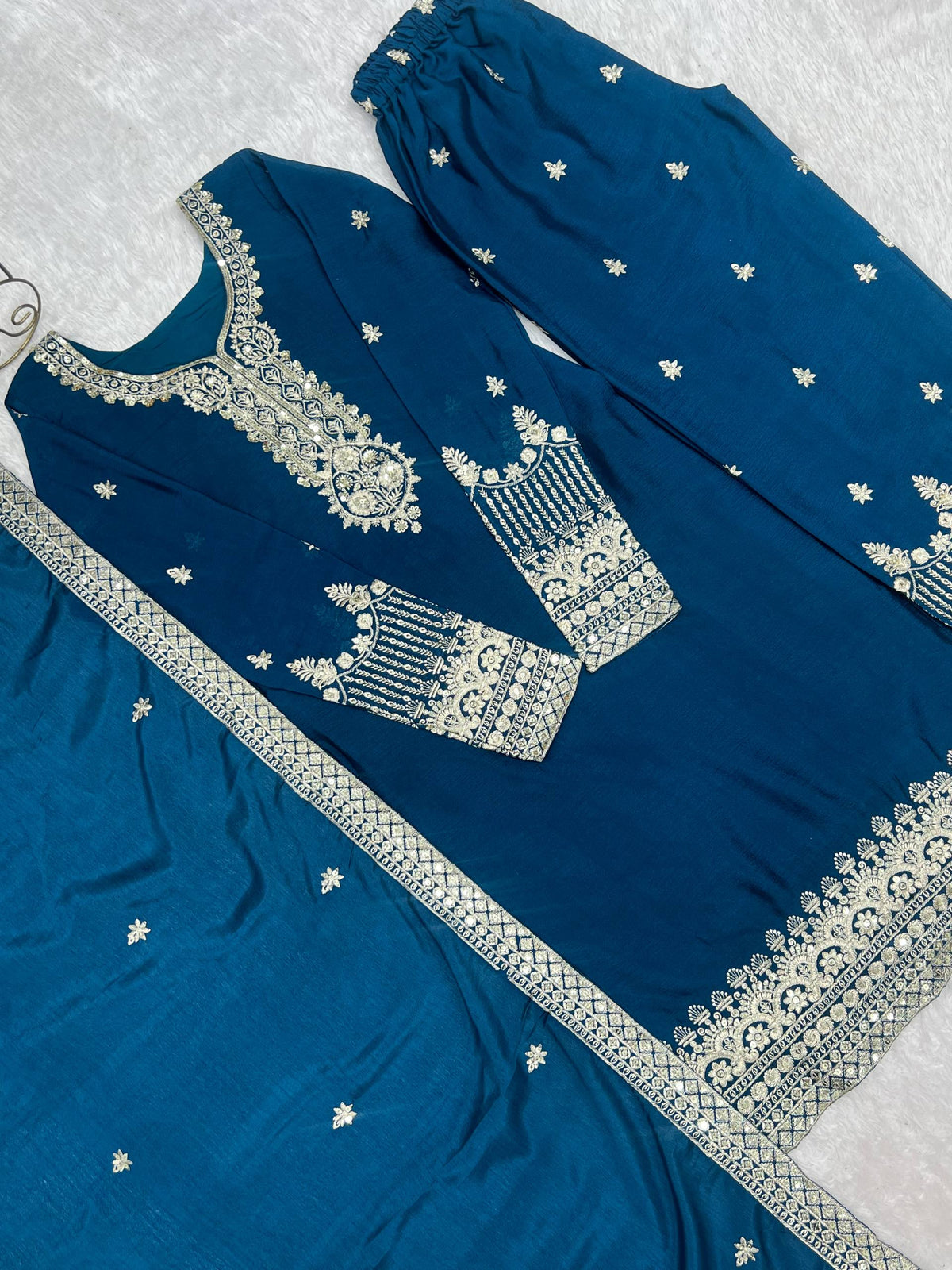 Blue Silk Embroidered Kurta Pant Set ClothsVilla
