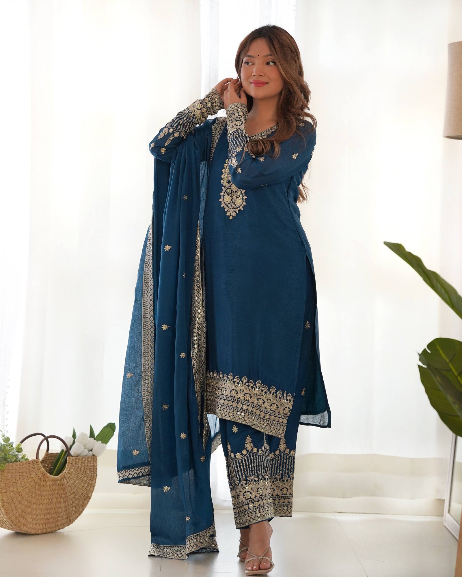 Blue Silk Embroidered Kurta Pant Set ClothsVilla