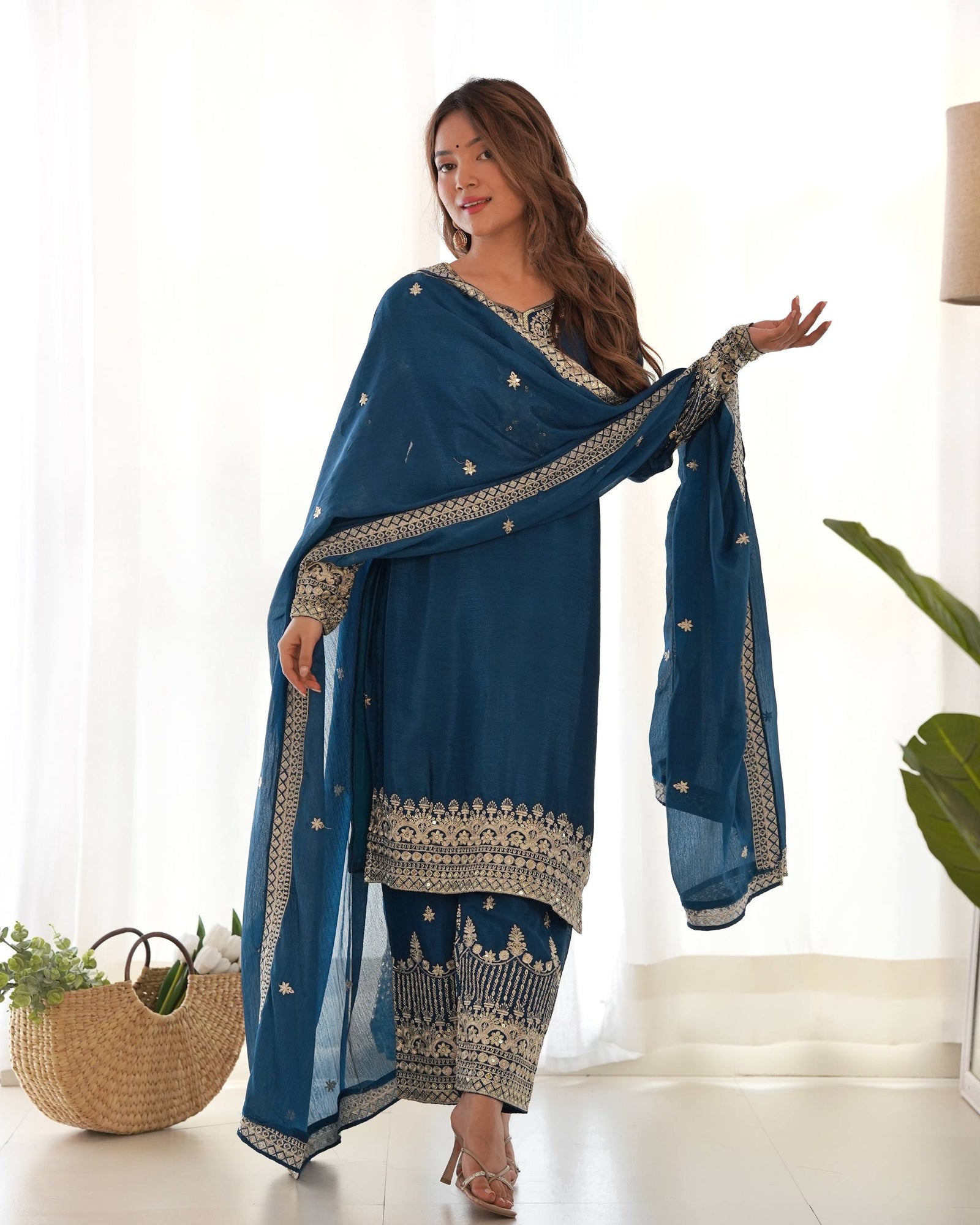 Blue Silk Embroidered Kurta Pant Set ClothsVilla