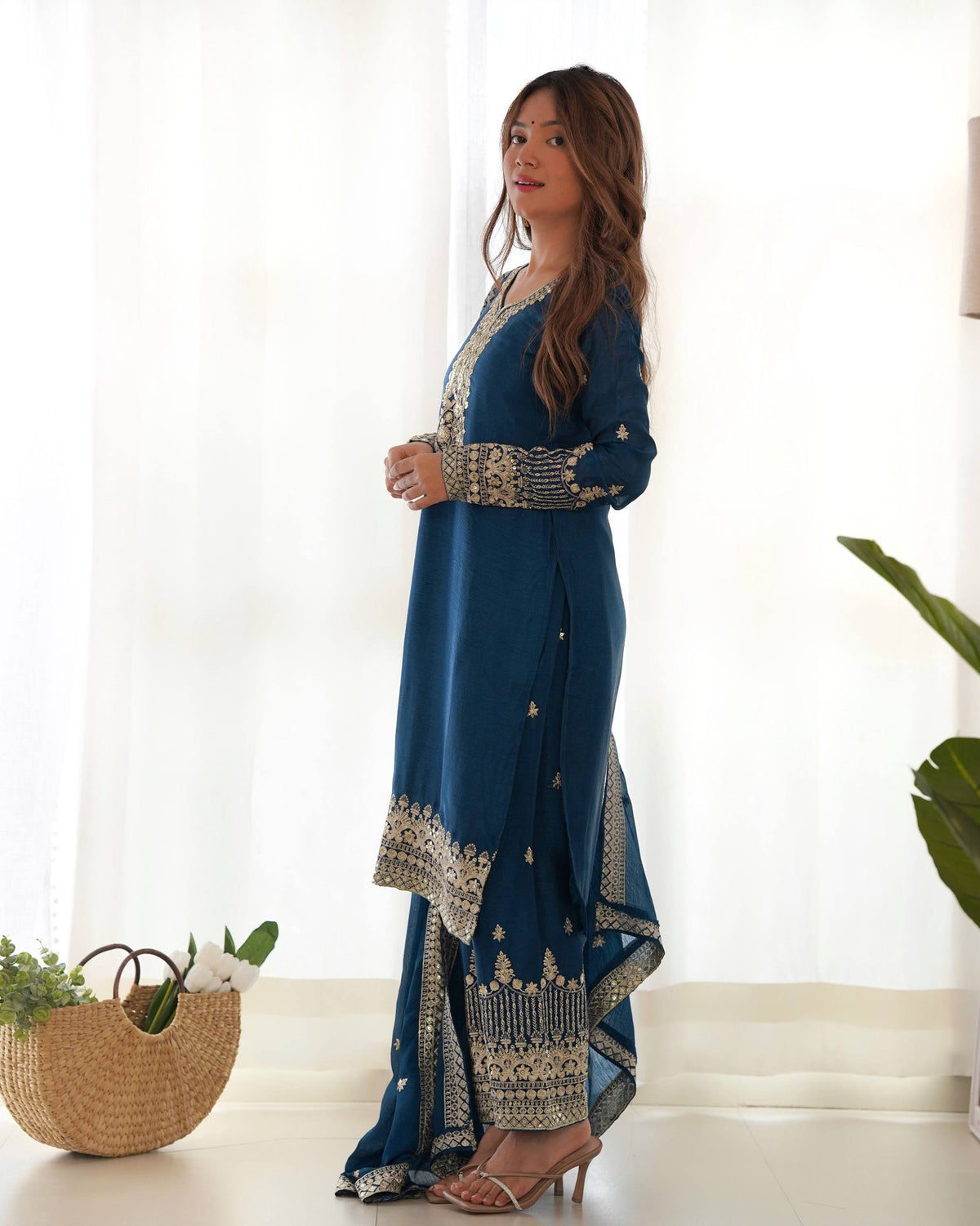 Blue Silk Embroidered Kurta Pant Set ClothsVilla