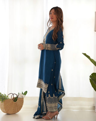 Blue Silk Embroidered Kurta Pant Set ClothsVilla