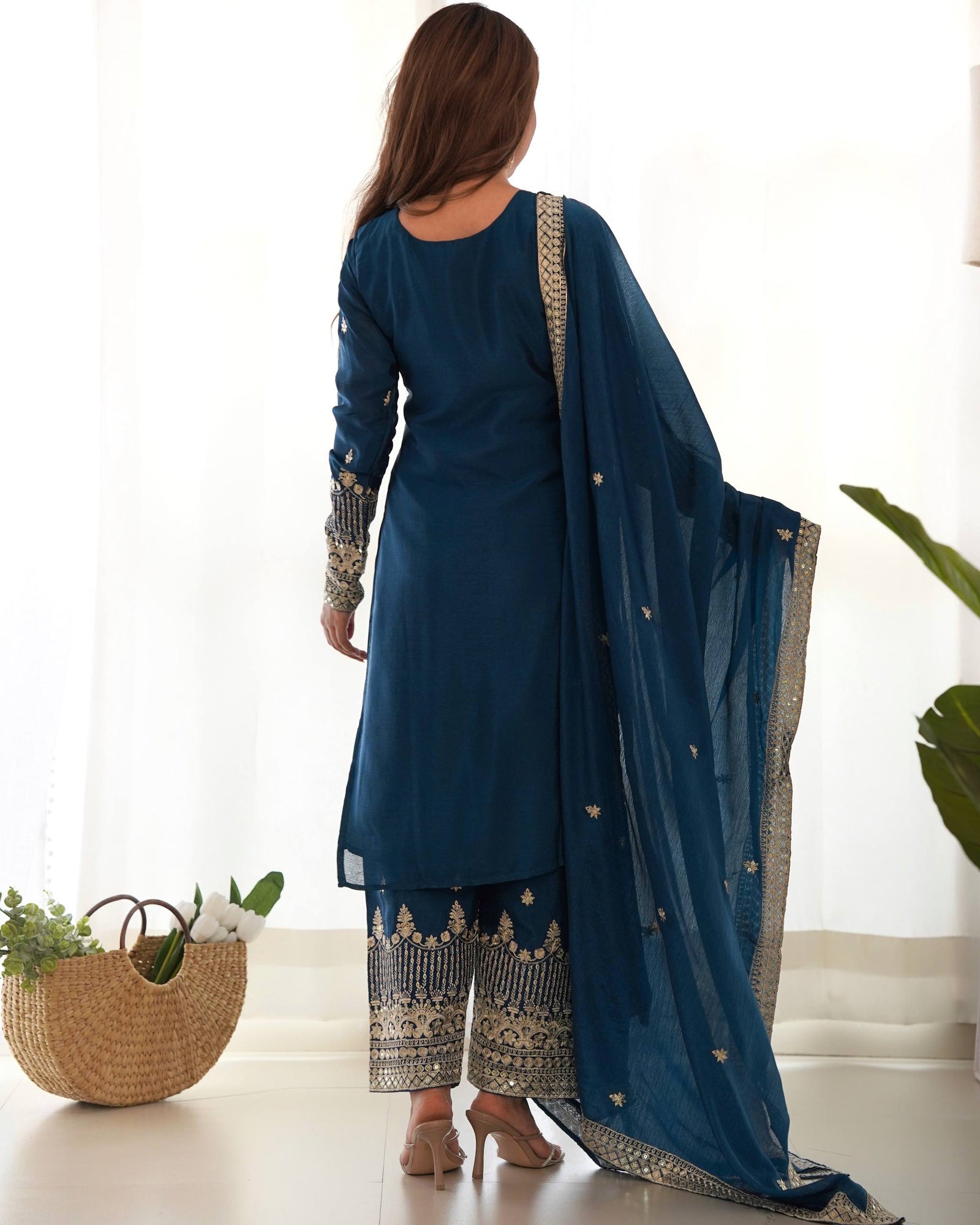 Blue Silk Embroidered Kurta Pant Set ClothsVilla
