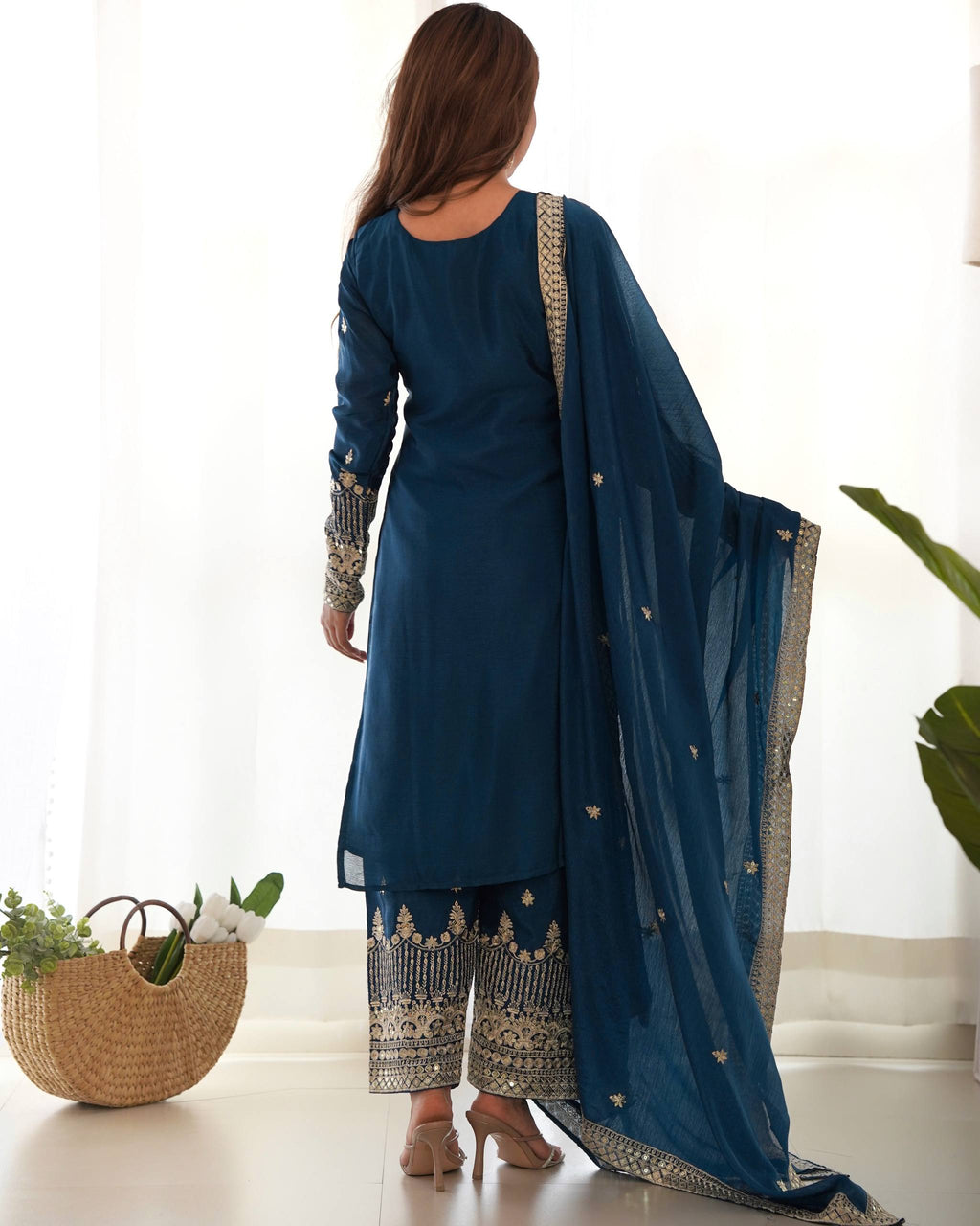 Blue Silk Embroidered Kurta Pant Set ClothsVilla