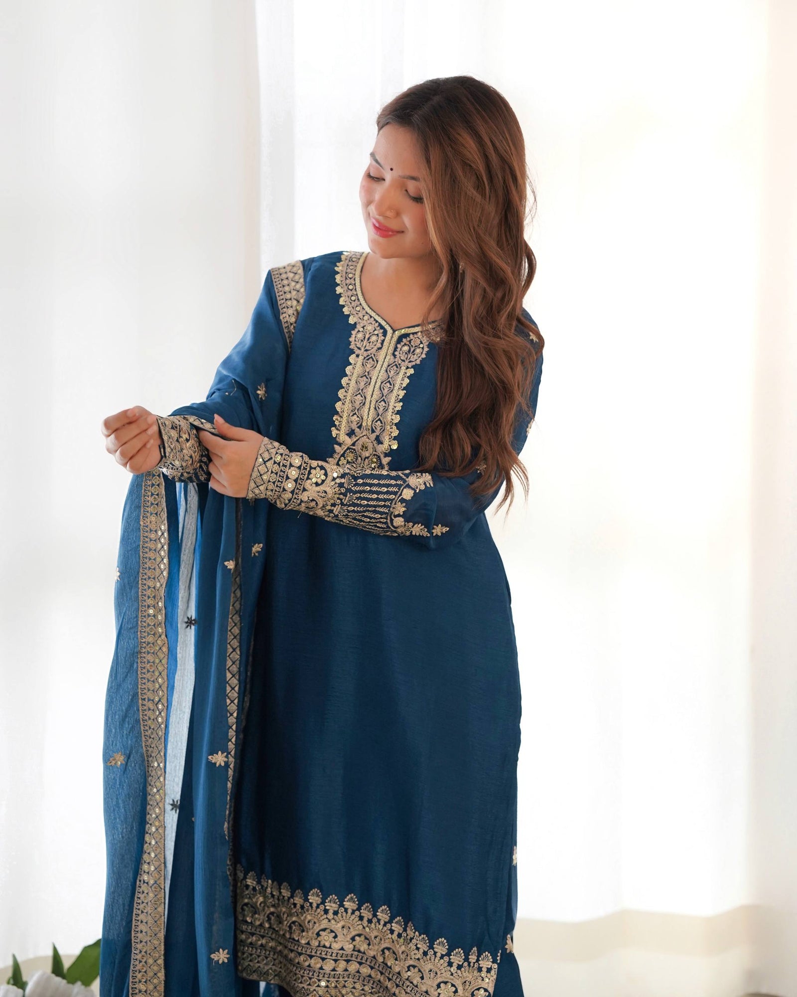 Blue Silk Embroidered Kurta Pant Set ClothsVilla