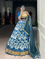 Blue Silk Lehenga Set with Foil Print ClothsVilla