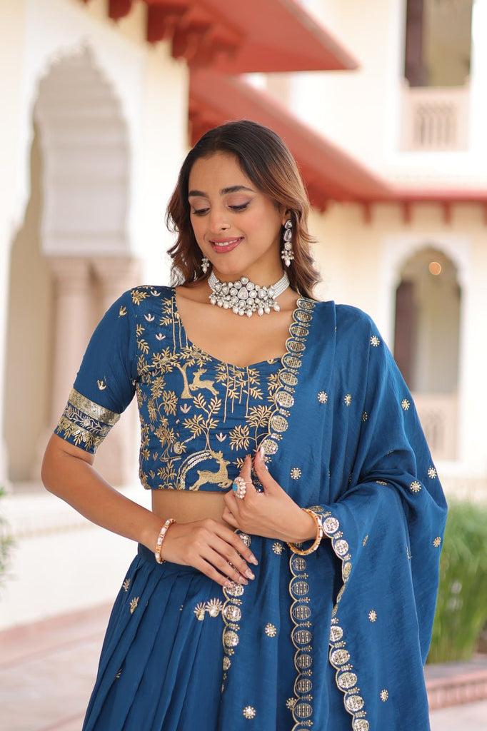 Blue Silk Sequins Lehenga Choli Set ClothsVilla